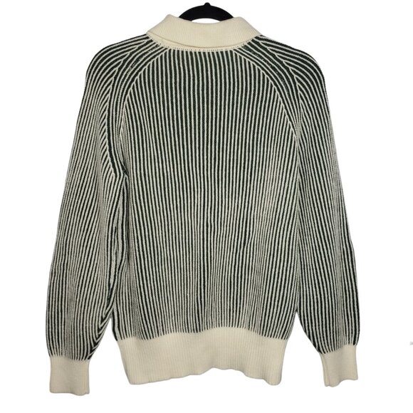 Retro Collared Knit Sweater Women's M White Green Vertical Stripes Pullover - Picture 4 of 5
